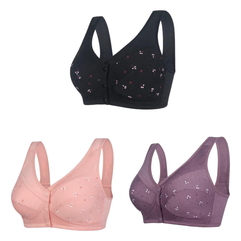 ✨【1+2 ingyen】💞[40–105 kg] Elegáns, elöl gombos pamut melltartó középkorú hölgyeknek🎉49% KEDVEZMÉNY