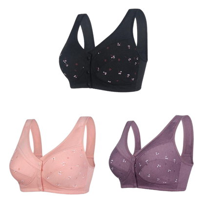 ✨【1+2 ingyen】💞[40–105 kg] Elegáns, elöl gombos pamut melltartó középkorú hölgyeknek🎉49% KEDVEZMÉNY